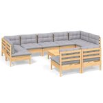 vidaXL Salon de jardin 10 Pièces avec coussins gris bois de pin massif