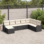vidaXL Ensemble de Canapé de Jardin 8 Pièces avec Coussins Noir Poly Rattan