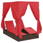 vidaXL Chaise Longue Double Jeu de 2 Marron et Rouge Rattan et Polyester