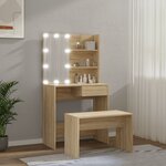 vidaXL Ensemble de coiffeuse avec LED Chêne Sonoma Bois d'ingénierie