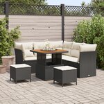 Ensemble de Canapés de Jardin de 8 Pièces avec Coussins en Poly Rattan Noir Acacia