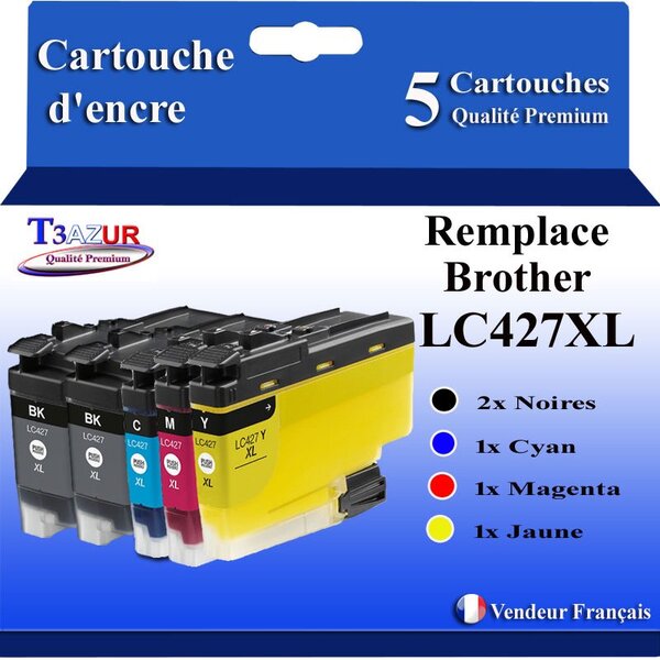 T3AZUR- 5x Cartouche compatible avec Brother LC427 XL pour Brother MFC-J6957DW MFC-J6957DWT MFC-J6959DW