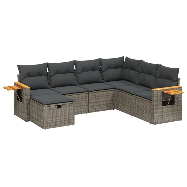 vidaXL Salon de jardin avec coussins 7 Pièces gris résine tressée