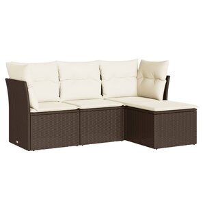 vidaXL Salon de jardin 4 Pièces avec coussins marron résine tressée