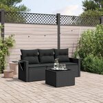 vidaXL Salon de jardin 4 Pièces avec coussins noir résine tressée