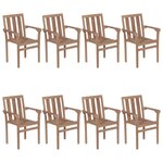 vidaXL Chaises de jardin empilables avec coussins lot de 8 Teck solide