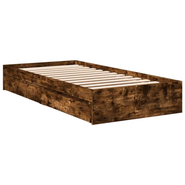 vidaXL Cadre de lit et tiroirs chêne fumé 90x190 cm bois d'ingénierie
