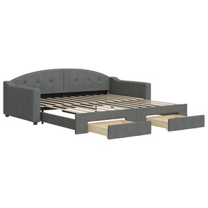 vidaXL Lit de jour avec gigogne et tiroirs gris foncé 100x200 cm tissu