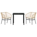 vidaXL Ensemble de salle à manger de jardin 3 pièces avec coussins marron en rattan synthétique
