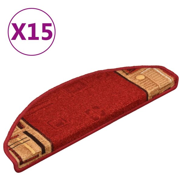 vidaXL Tapis d'escalier autocollants 15 Pièces Rouge 65x21x4 cm