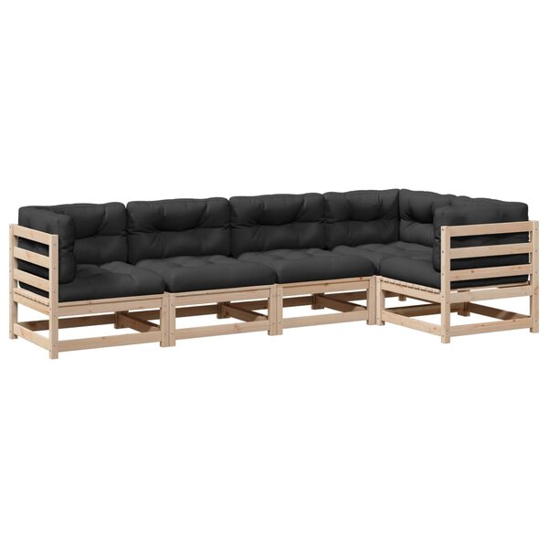 vidaXL Salon de jardin 5 Pièces avec coussins bois de pin massif