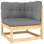 vidaXL Canapé d'angle de jardin avec coussins gris Bois de pin massif