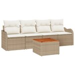 Ensemble de canapé de jardin 5 pièces avec coussins Beige Poly Rattan Acacia