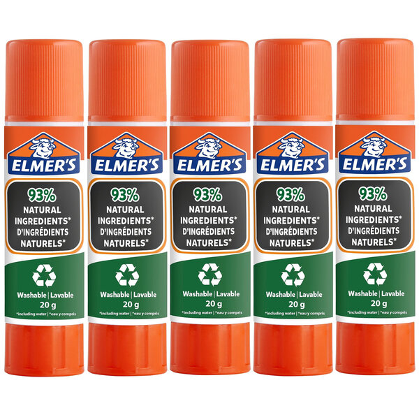 Elmer's stic bâtons de colle pure  93   d'ingrédients naturels  Idéal pour les écoles et le bricolage  20g x 5