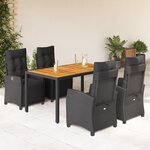 vidaXL Ensemble à manger de jardin coussins 5Pièces Noir Résine tressée