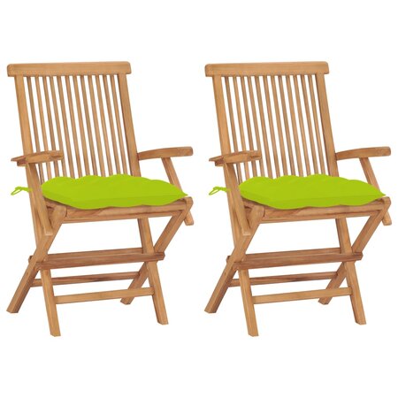 vidaXL Chaises de jardin avec coussins vert vif lot de 2 Bois de teck