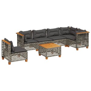 vidaXL Salon de jardin avec coussins 7 Pièces gris résine tressée