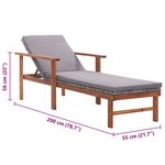 vidaXL Chaise longue et coussin Résine tressée et bois d'acacia Gris