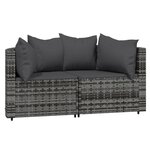 vidaXL Canapés d'angle de jardin et coussins 2 Pièces gris résine tressée