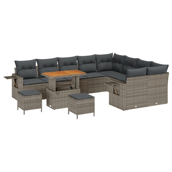 Ensemble de canapé de jardin de 12 pièces vidaXL avec coussins gris en poly rotin acacia