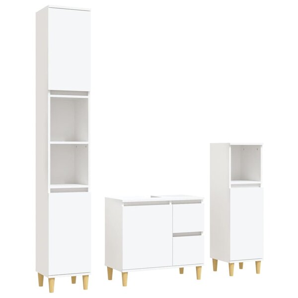 vidaXL Ensemble d'armoires salle de bain 3 Pièces blanc bois d'ingénierie