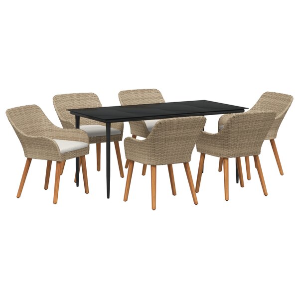 vidaXL Ensemble salle à manger jardin 7 pièces Rotin Polybeige
