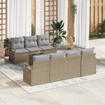 Set de Canapé de Jardin de 8 Pièces vidaXL avec Coussins Beige