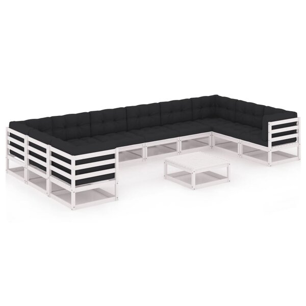 vidaXL Salon de jardin 11 Pièces avec coussins Blanc Bois de pin massif