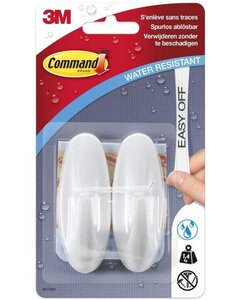 Lot de 2 crochets adhésif pour salle de bain design + 4 strips m blanc command