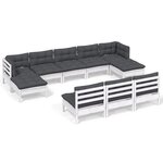 vidaXL Salon de jardin 10 Pièces avec coussins blanc bois de pin