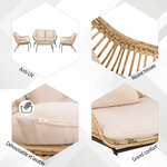 Salon de jardin 4 pers. 4 pièces style exotique métal époxy résine imitation bambou coussins grand confort inclus polyester beige