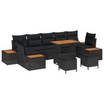 Canapés de jardin 10 pièces avec coussins Noir Poly Rotin Acacia