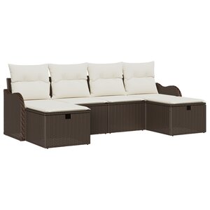 Ensemble de canapé de jardin vidaXL 6 pièces avec coussins Marron en Poly Rattan