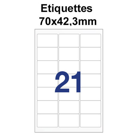 Étiquettes adhésives  70x42 3mm   (21étiquettes/feuille) - blanc - 20 feuilles -t3azur