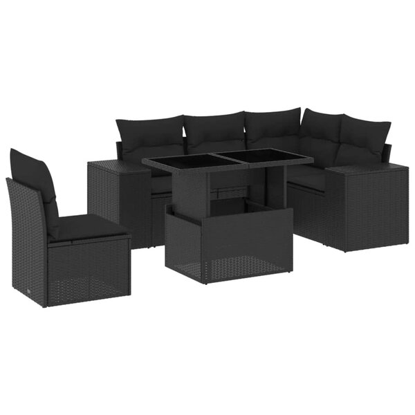 vidaXL Salon de jardin 6 Pièces avec coussins noir résine tressée