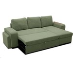 Canapé d'angle convertible réversible VALDO 3-4 places - Tissu Neve Sauge - Tablette USB - Coffre + Pouf - 247 x 143 x 86 cm