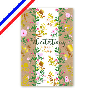 Carte félicitations union - feuillage et kraft