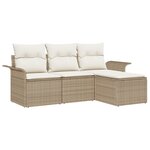 vidaXL Ensemble de canapé de jardin de 4 pièces avec coussins Beige Poly Rattan