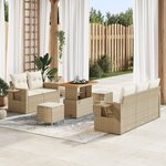 Ensemble Canapé de Jardin de 8 Pièces avec Coussins Beige Poly Rattan Acacia