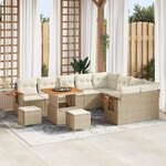 Ensemble de Canapés de Jardin de 12 pièces avec Coussins en Rattan Poly Beige Acacia