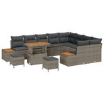 Ensemble de Canapés de Jardin de 12 Pièces avec Coussins Gris en Poly Rotin et Acacia