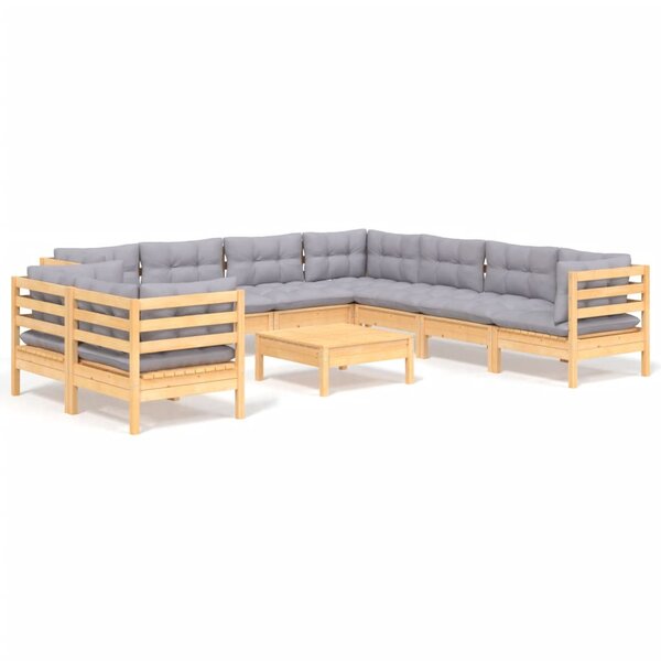 vidaXL Salon de jardin 10 Pièces avec coussins gris bois de pin massif
