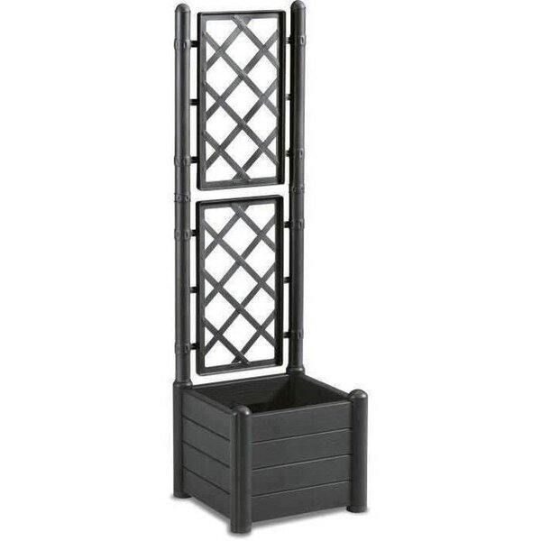 Bac à fleur carré ITALIA avec treillis - 30L - Plastique - Anthracite