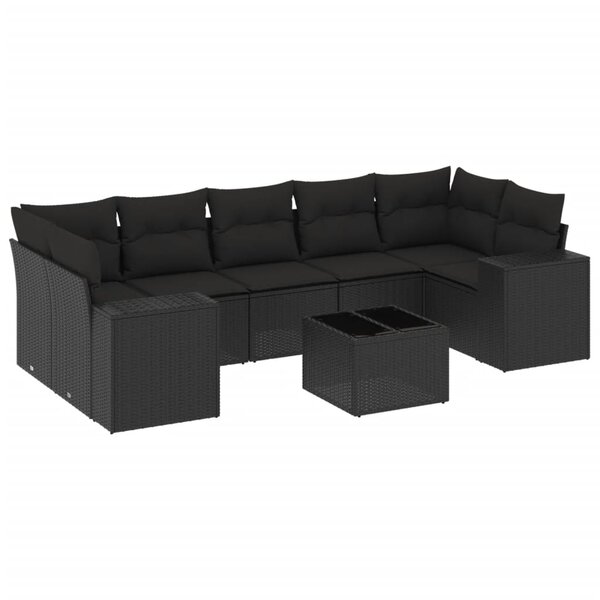 vidaXL Salon de jardin 8 Pièces avec coussins noir résine tressée