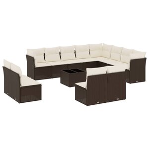vidaXL Salon de jardin avec coussins 13 Pièces marron résine tressée