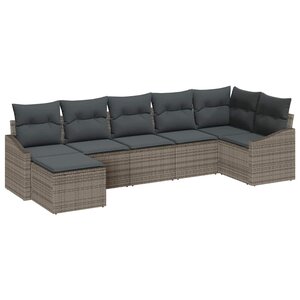 vidaXL Ensemble de canapé de jardin avec coussin 7 Pièces Gris polyrotin