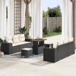 Ensemble de Canapés de Jardin de 9 Pièces avec Coussins Rattan Poly Noir Acacia