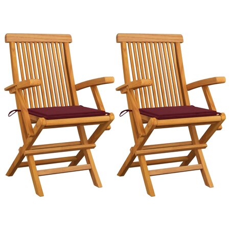 vidaXL Chaises de jardin avec coussins rouge bordeaux 2Pièces Teck massif