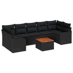 vidaXL Ensemble de canapé de jardin 8 pièces avec coussins noir poly rotin acacia