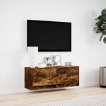 vidaXL Meuble TV mural avec lumières LED chêne fumé 100x31x35 cm